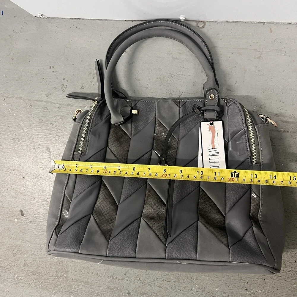Violet Ray Gray Chevron Patchwork‎ Satchel Handbag Purse Faux Leather NWT